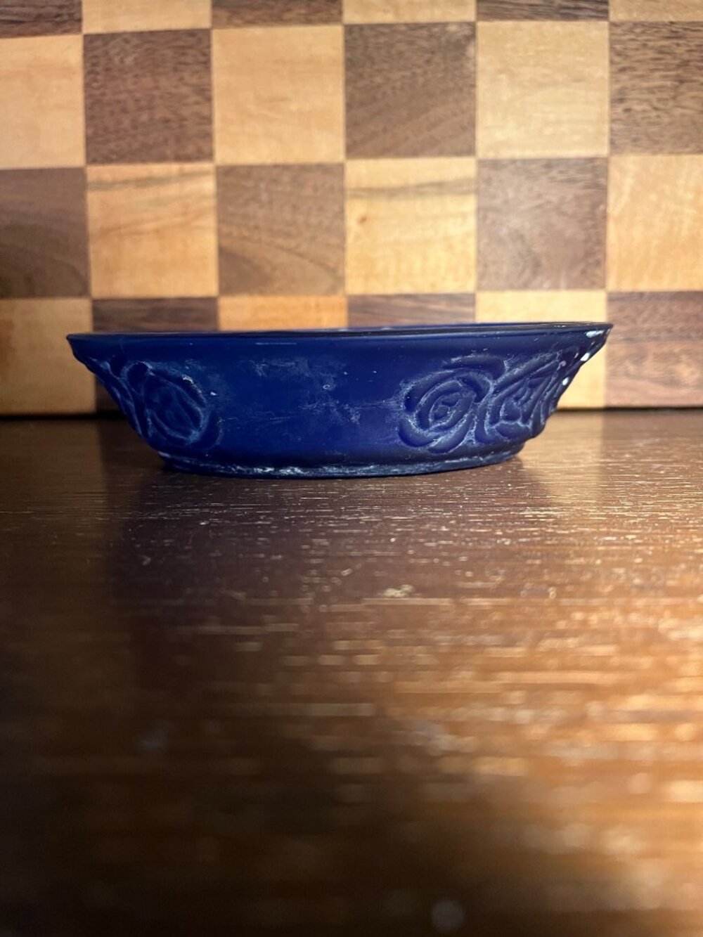 Cobalt Blue Soap Dish with Roses A123